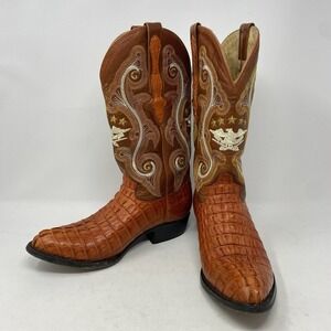 El‎ General Cowboy Boots Mens 6 Brown Cognac Caiman Belly Exotic Leather Western